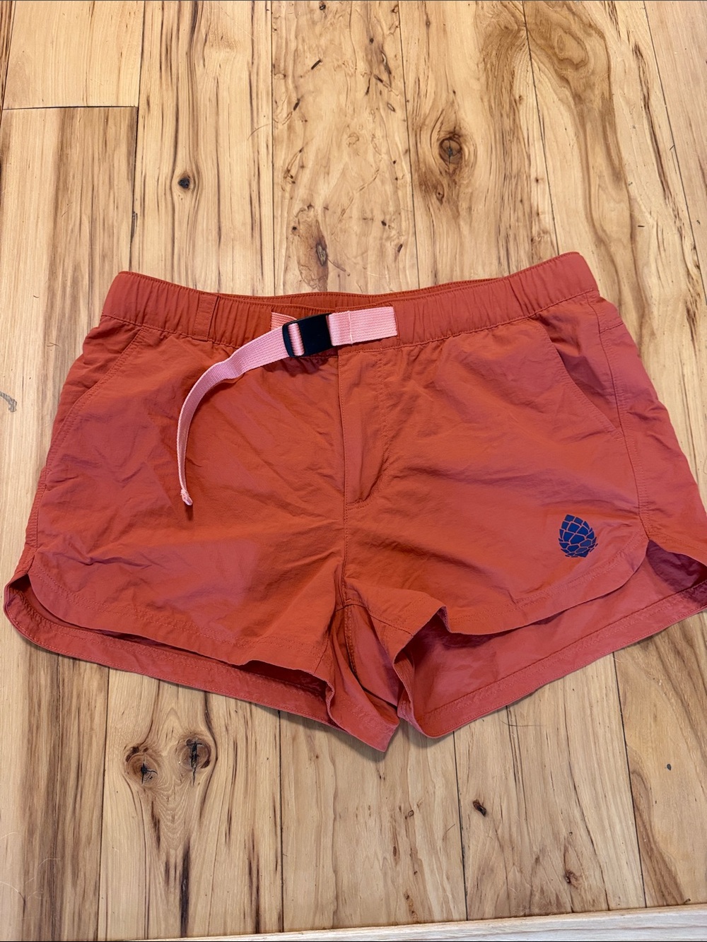 Stio Women's Rust Orange Athletic Shorts with Pink Belt